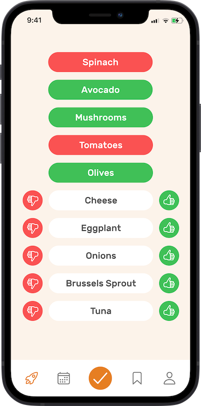 iphone app preference selction screen